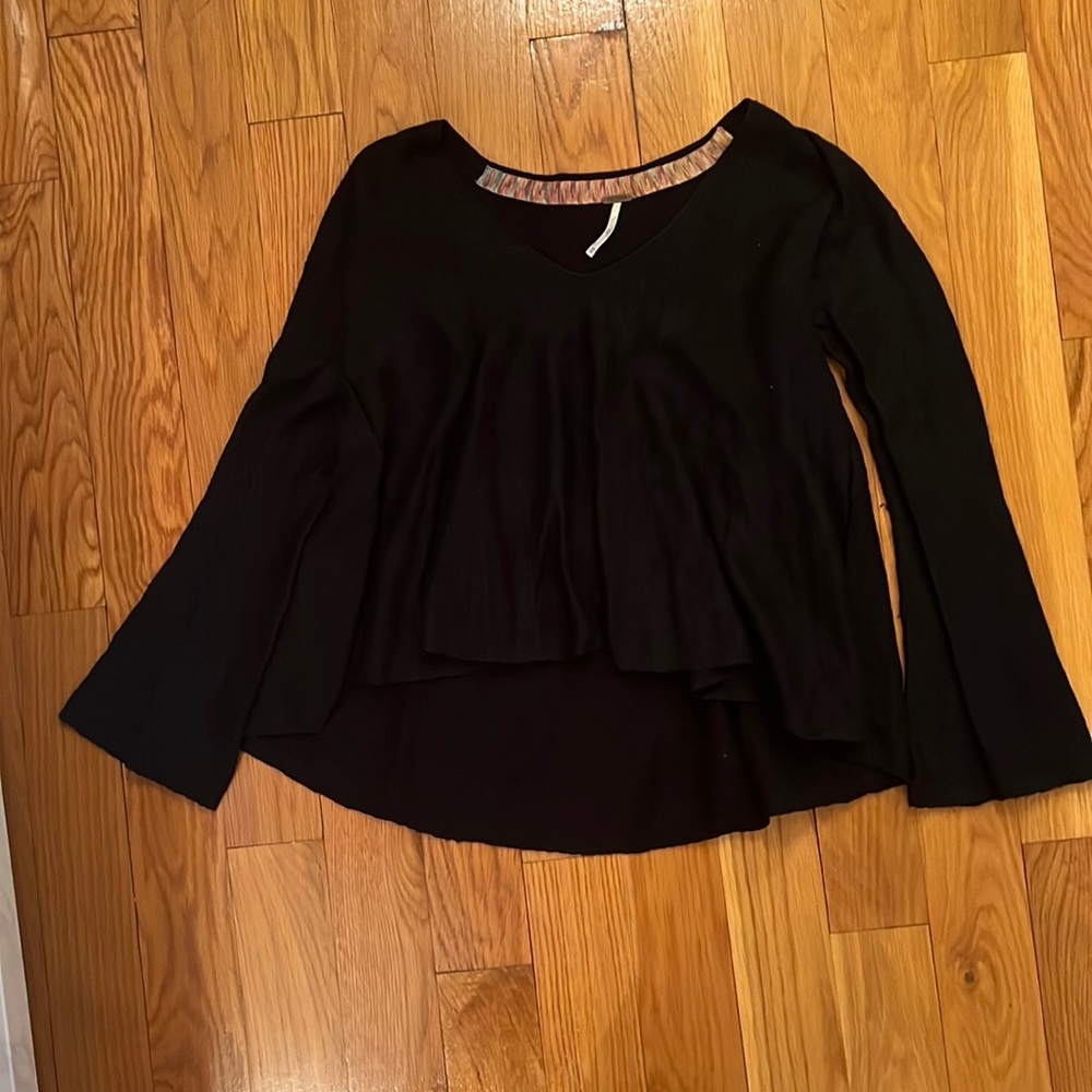 Free People Black Knit Sweater with Flare Sleeve. Size XS.